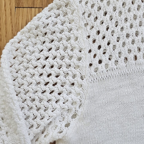 Michael Stars white pullover cotton sweater with pointelle knit in large - Picture 3 of 9